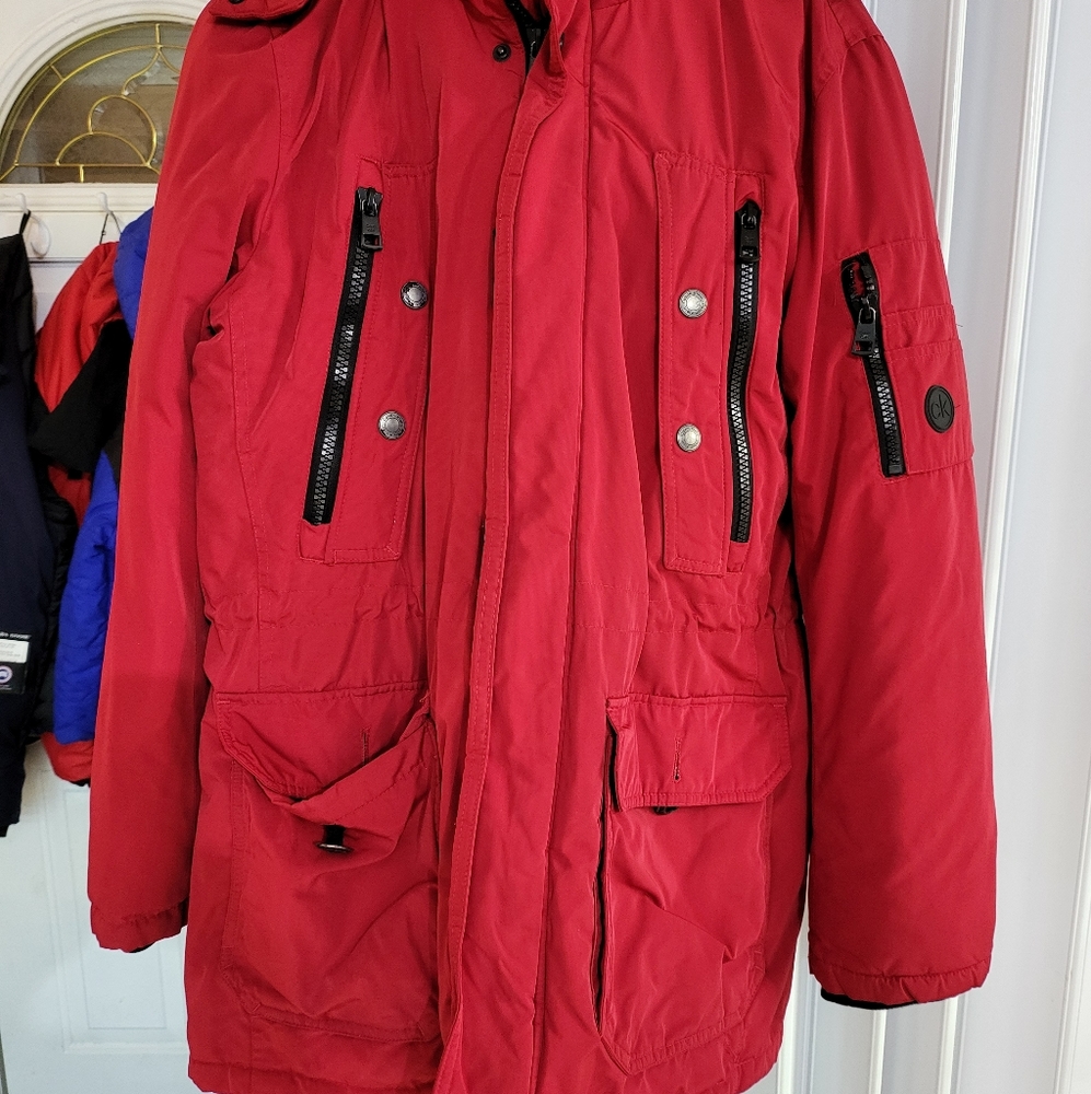 Red Calvin Klein men's winter coat Small but runs big